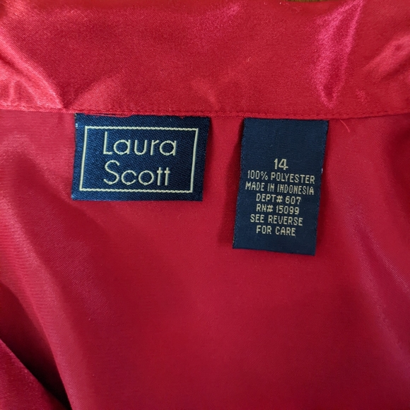 VTG 14 Shiny Red Satin Button Top Balloon Long Sleeve Blouse Cufflink Style Cuff - Picture 14 of 16